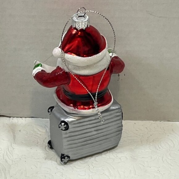 Bon Voyage Travel Christmas Santa Suitcase Glass Glitter Ornament 5"๐ - Picture 4 of 9